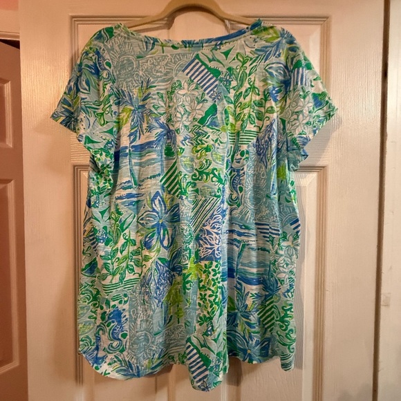 Lilly Pulitzer Tropical Print V-Neck Top - Blue and Green - Picture 5 of 5